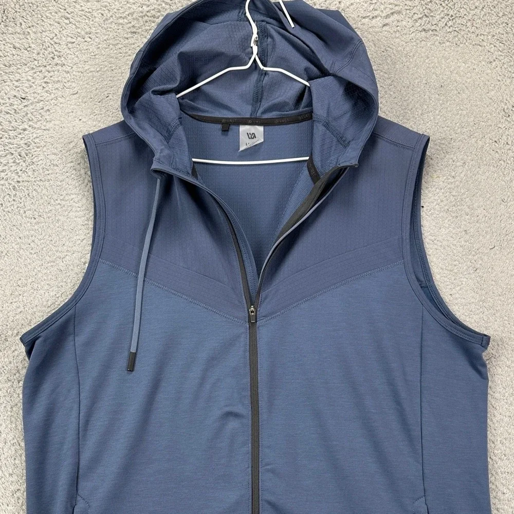 VRST Vest Mens Large Blue Hoodie Athletic Training Full Zip Sleeveless Stretch